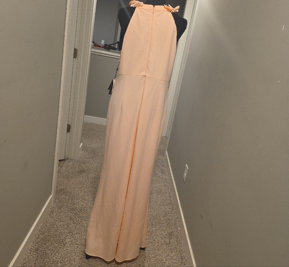 Adrianna Papell Blush Peach Kiss  Floral Halter Maxi Dress - Picture 12 of 13